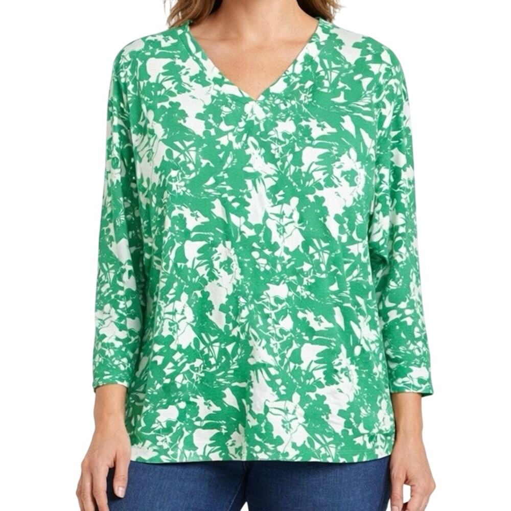 NEW NWT Chicos Plus Size XXL 2X 4 Green White Tropical Summer Blouse Shirt Top